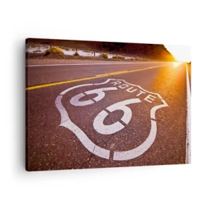 Lærredstryk - Billede på lærred - Route 66 ved solnedgang - 70x50cm - Den berømte Route 66 - Moderne vægdekoration til stue og soveværelse ARTTOR