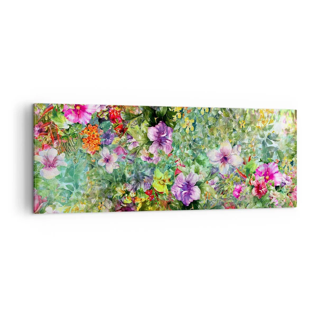 Lærredstryk - Billede på lærred - Ind i blomsterne ved fortabelse - 140x50 cm