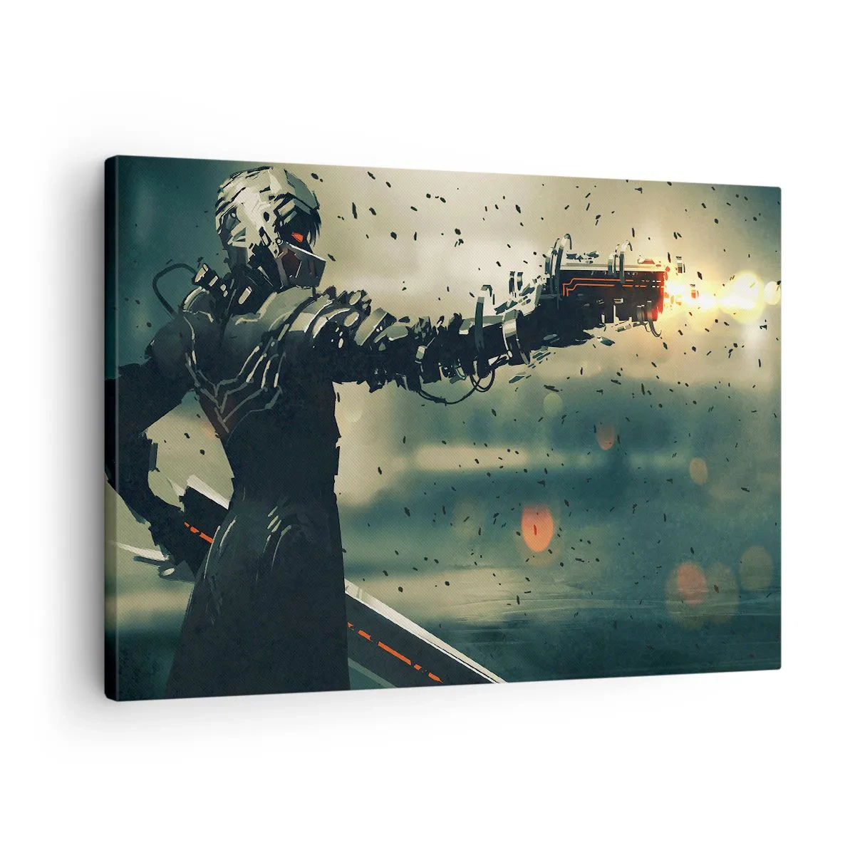 Lærredstryk - Billede på lærred - Kybernetisk kriger med futuristiske våben - 70x50cm - Dødeligt våben - din helt egen Terminator - Moderne vægdekoration til stue og soveværelse ARTTOR