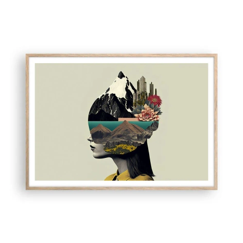 Plakat i ramme af lyst egetræ - Kvinden - altid et mysterium - 100x70 cm