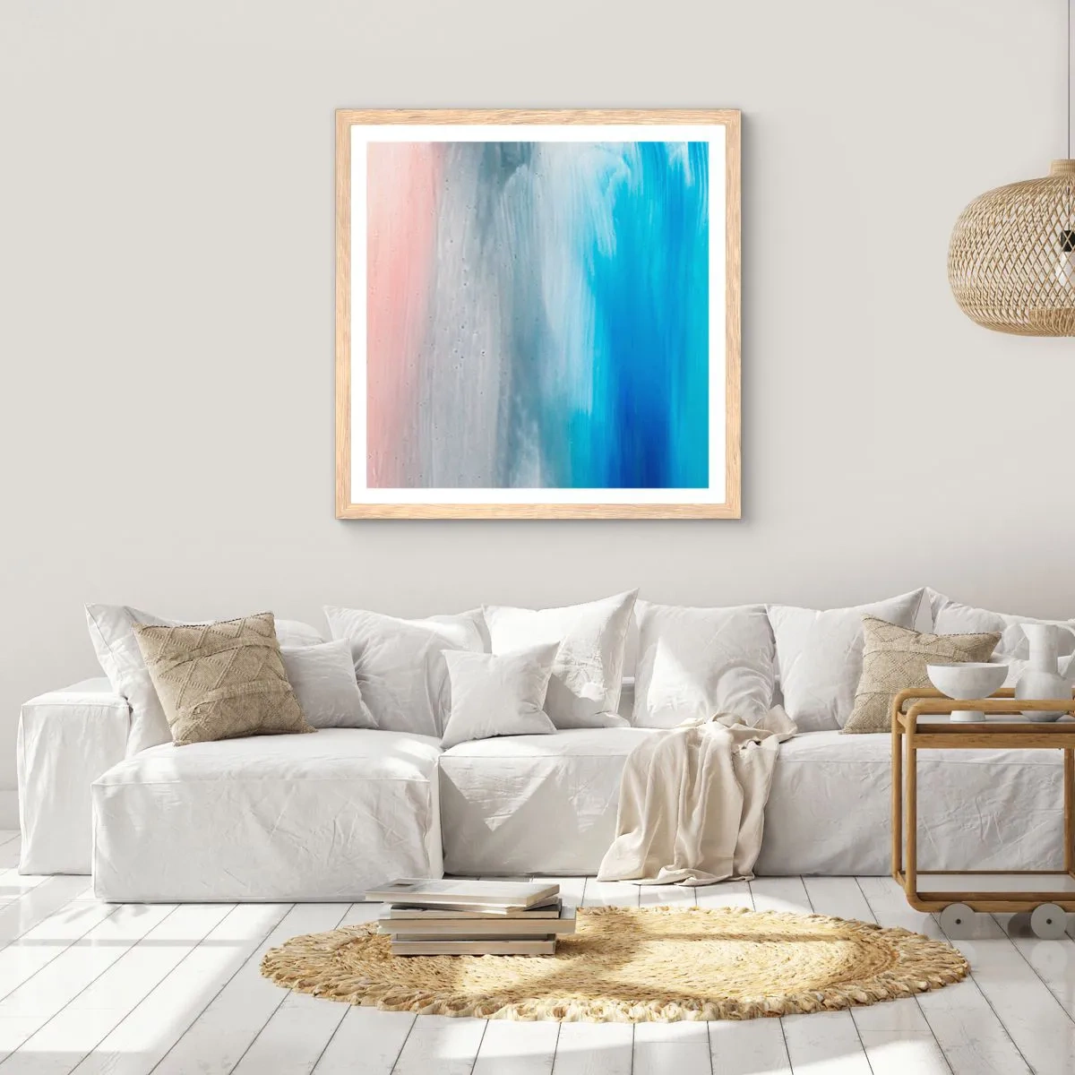 Plakat i ramme af lyst egetræ - Elementer: luft - 30x30 cm