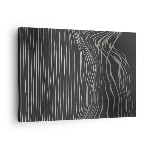 Lærredstryk - Billede på lærred - Hvide linjer på en mørkegrå baggrund i et abstrakt arrangement - 70x50cm - Rytme og accent - Moderne vægdekoration til stue og soveværelse ARTTOR