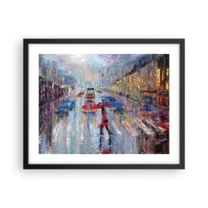 Plakat i sort ramme - Regnfuld eftermiddag i byen - 50x40 cm