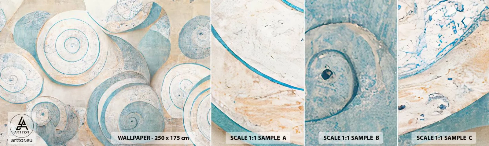 Prøve Fototapet Selvklæbende Deluxe Sticker - Hvad gemmer skallen på? - Minimalisme, Skaller, Lyse - 100x30 cm