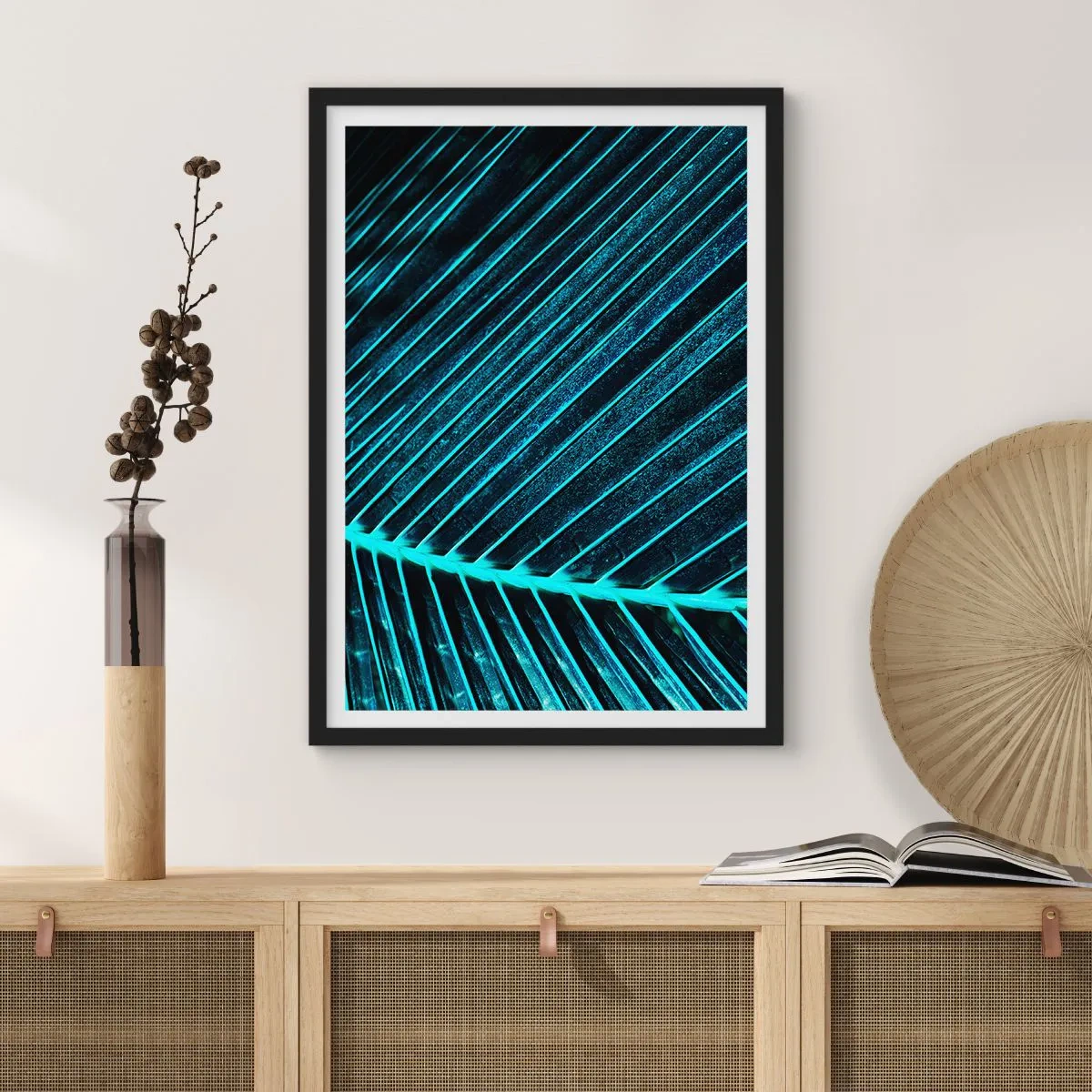 Plakat i sort ramme - Abstrakt bladstruktur i neonfarver - 50x70cm - Tekstur af grønt - Moderne vægdekoration til stue og soveværelse ARTTOR