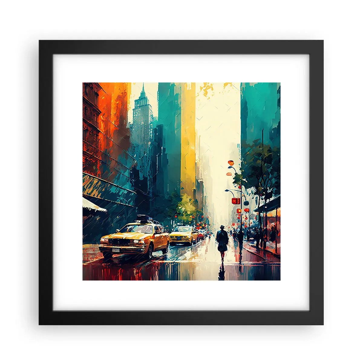 Plakat i sort ramme - New York - her er selv regnen farverig - 30x30 cm