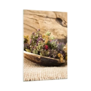 Billede på glas - Farverige blomster og velduftende urter - 80x120 cm
