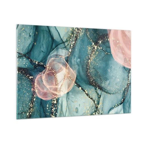 Billede på glas - Silkeblå, tyl lyserød - 100x70 cm