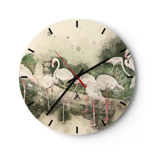 Vægur, Uret - En flok flamingoer i fredelige, tropiske omgivelser - 30x30cm - En eksotisk drøm - Moderne vægdekoration til stue, køkken og soveværelse ARTTOR