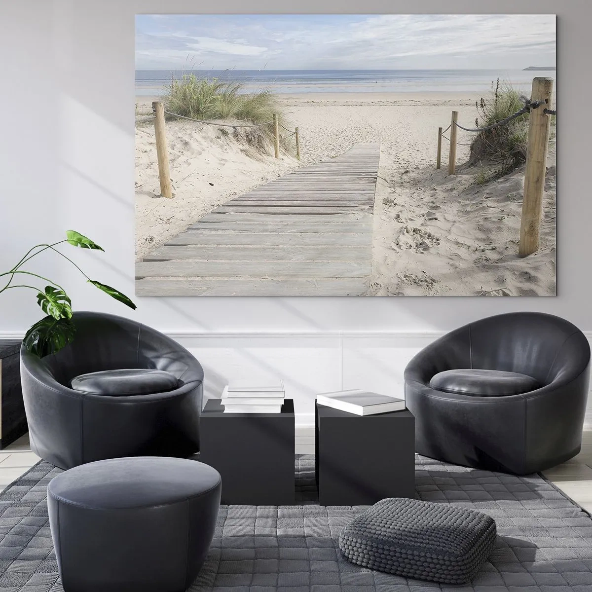 Billede på glas - Sti til stranden med havudsigt - 70x50cm - Ud over horisonten - Moderne vægdekoration til stue og soveværelse ARTTOR