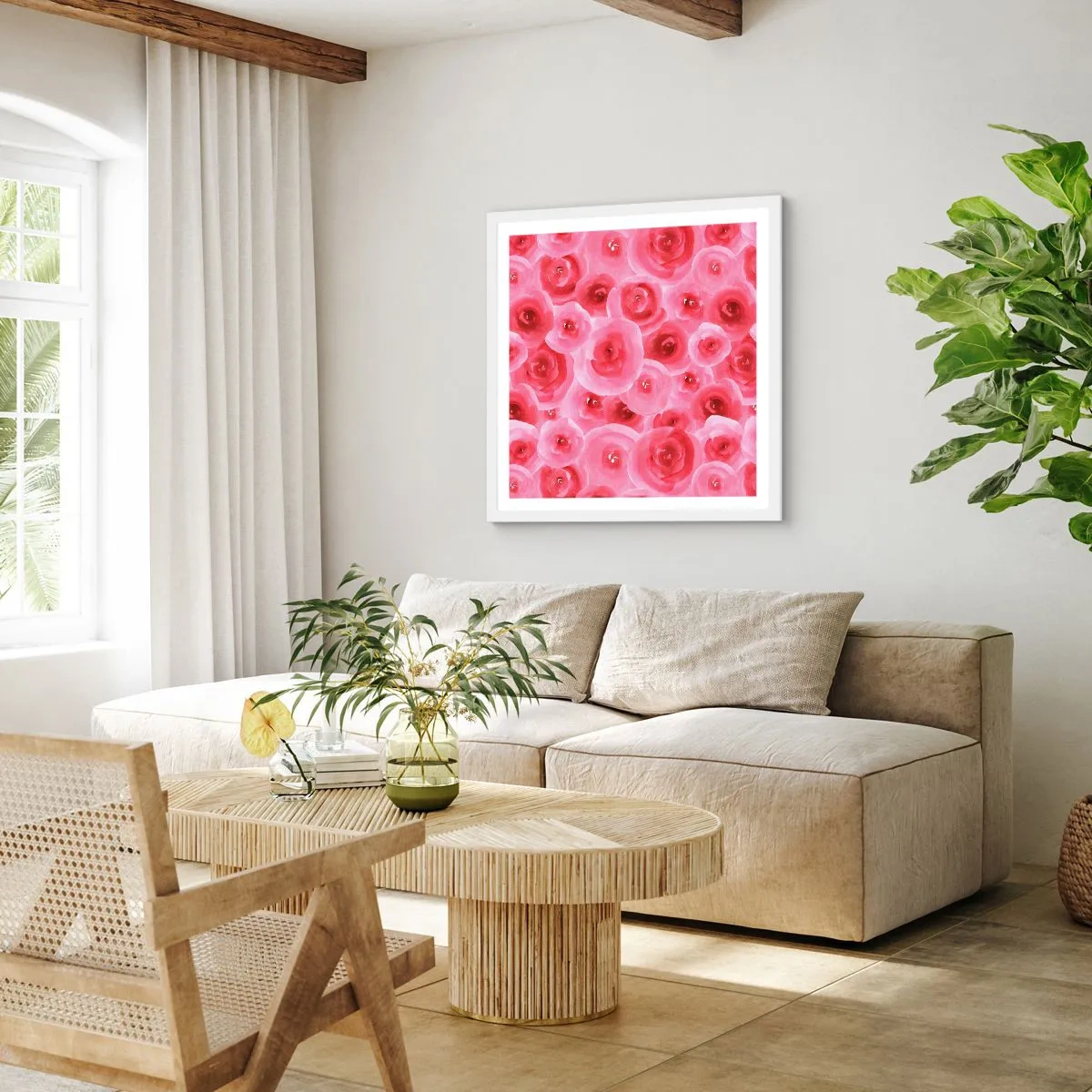 Plakat i hvid ramme - Roser under og over - 50x50 cm