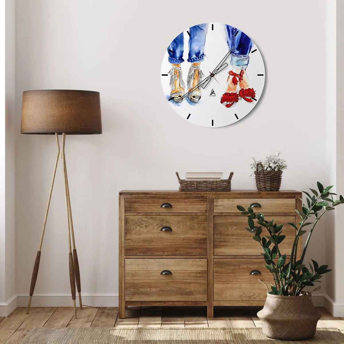 Vægur, Uret - Stilfulde sandaler og jeans - 30x30cm - Hvorfor går vi ikke en tur? - Moderne vægdekoration til stue, køkken og soveværelse ARTTOR