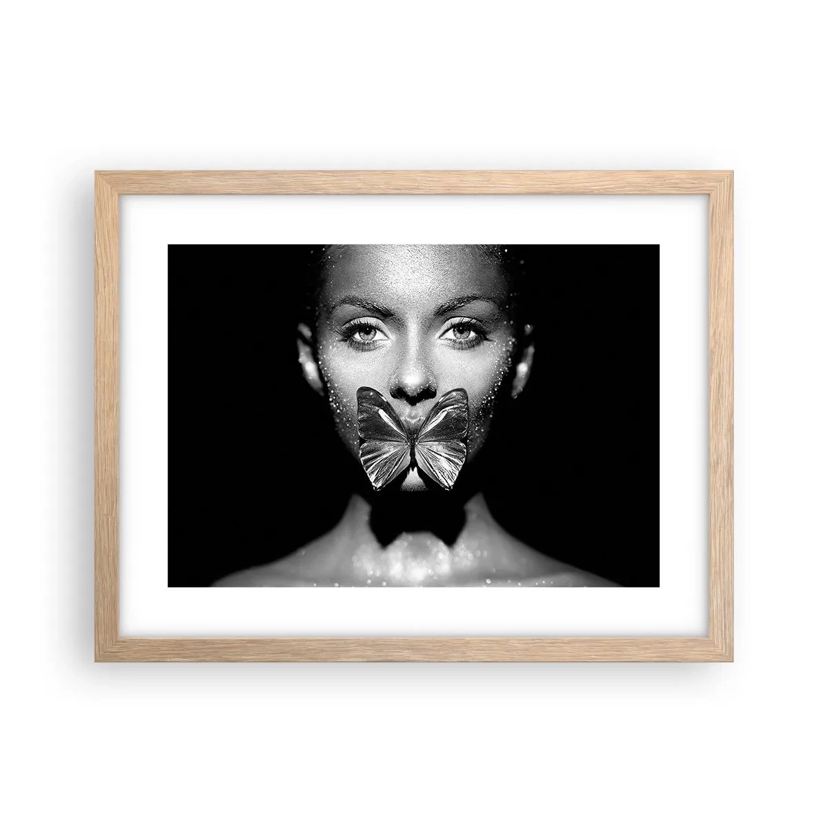 Plakat i ramme af lyst egetræ - Sommerfuglekys - 40x30 cm