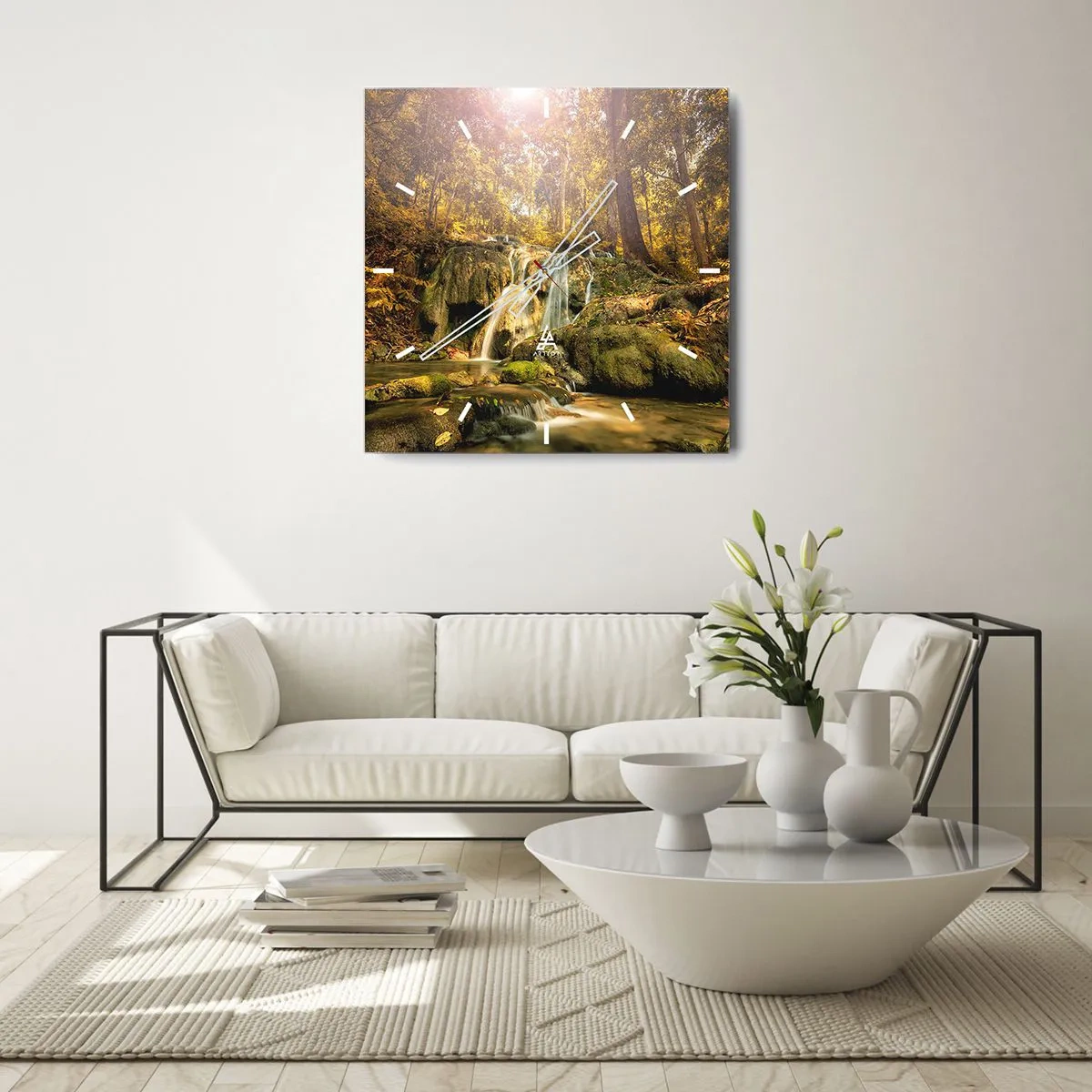 Vægur, Uret - Skovkaskade i grønt - 40x40 cm