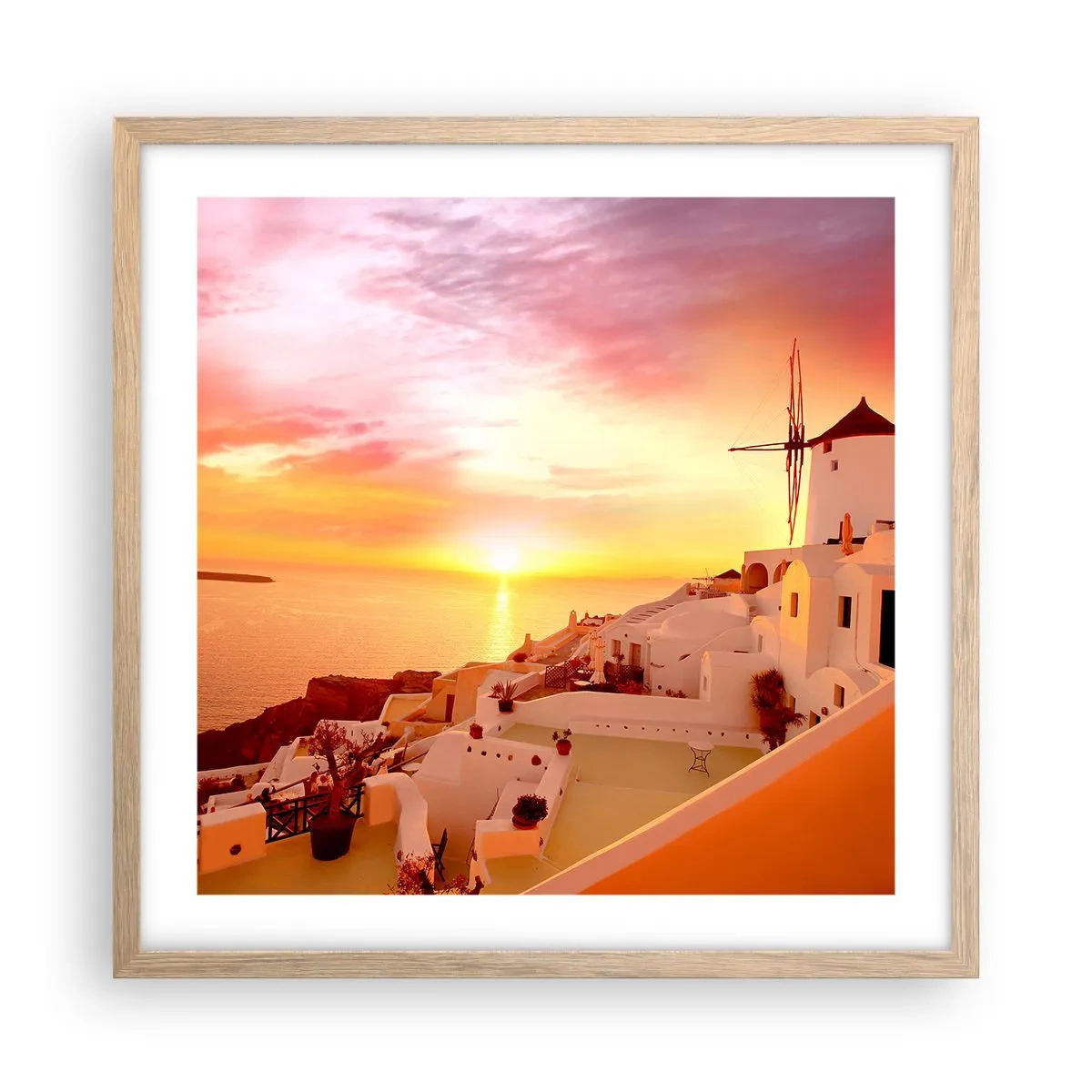 Plakat i ramme af lyst egetræ - Opløses i hvidt og guld - 50x50 cm
