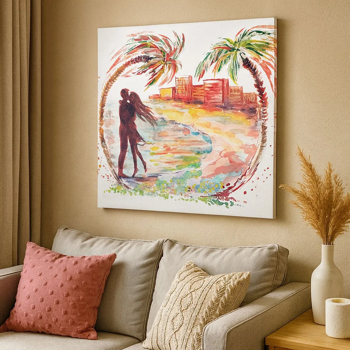 Lærredstryk - Billede på lærred - Romantisk ferie - 30x30 cm