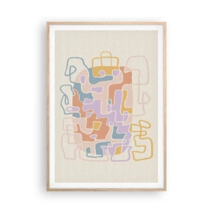 Plakat i ramme af lyst egetræ - Labyrint - et glædeligt eventyr - 70x100 cm