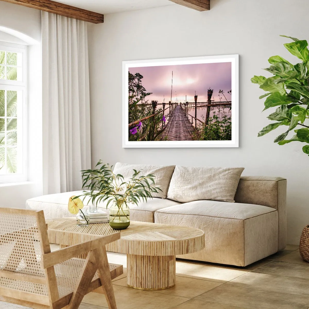 Plakat i hvid ramme - Den stille og rolige atmosfære i Asien - 70x50 cm