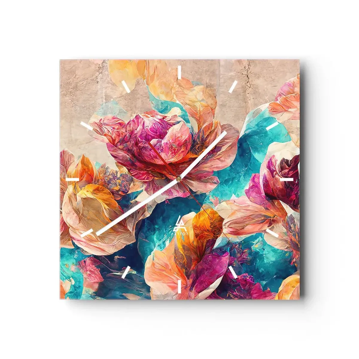 Vægur, Uret - Den farverige pragt i en buket - 40x40 cm