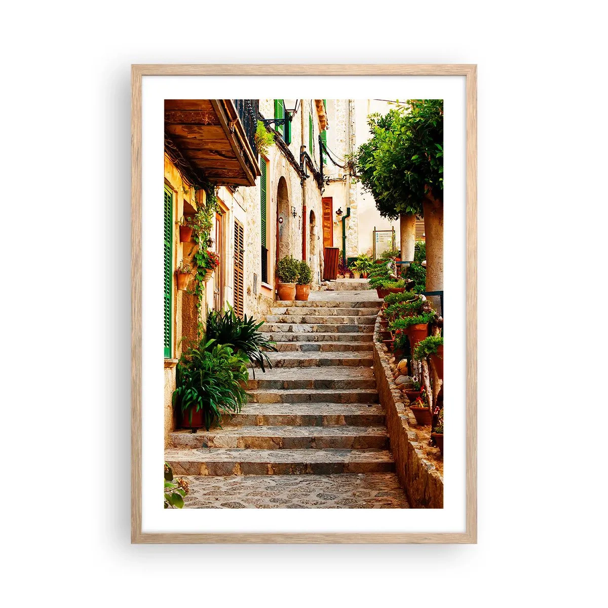 Plakat i ramme af lyst egetræ - Magien ved en spansk ferie - 50x70 cm
