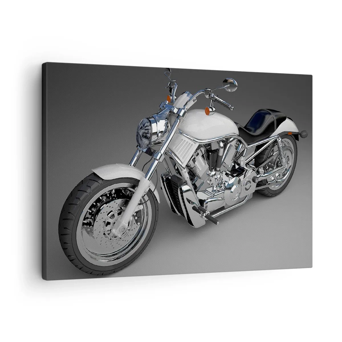 Lærredstryk - Billede på lærred - Hvid cruiser-motorcykel på en grå baggrund - 70x50cm - Det giver dig lyst til at knæle - Moderne vægdekoration til stue og soveværelse ARTTOR