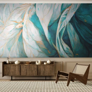 Fototapet Selvklæbende Deluxe Sticker - Blå abstraktion med et guldmotiv - Stykke, Art Deco, Diskret - 100x70 cm