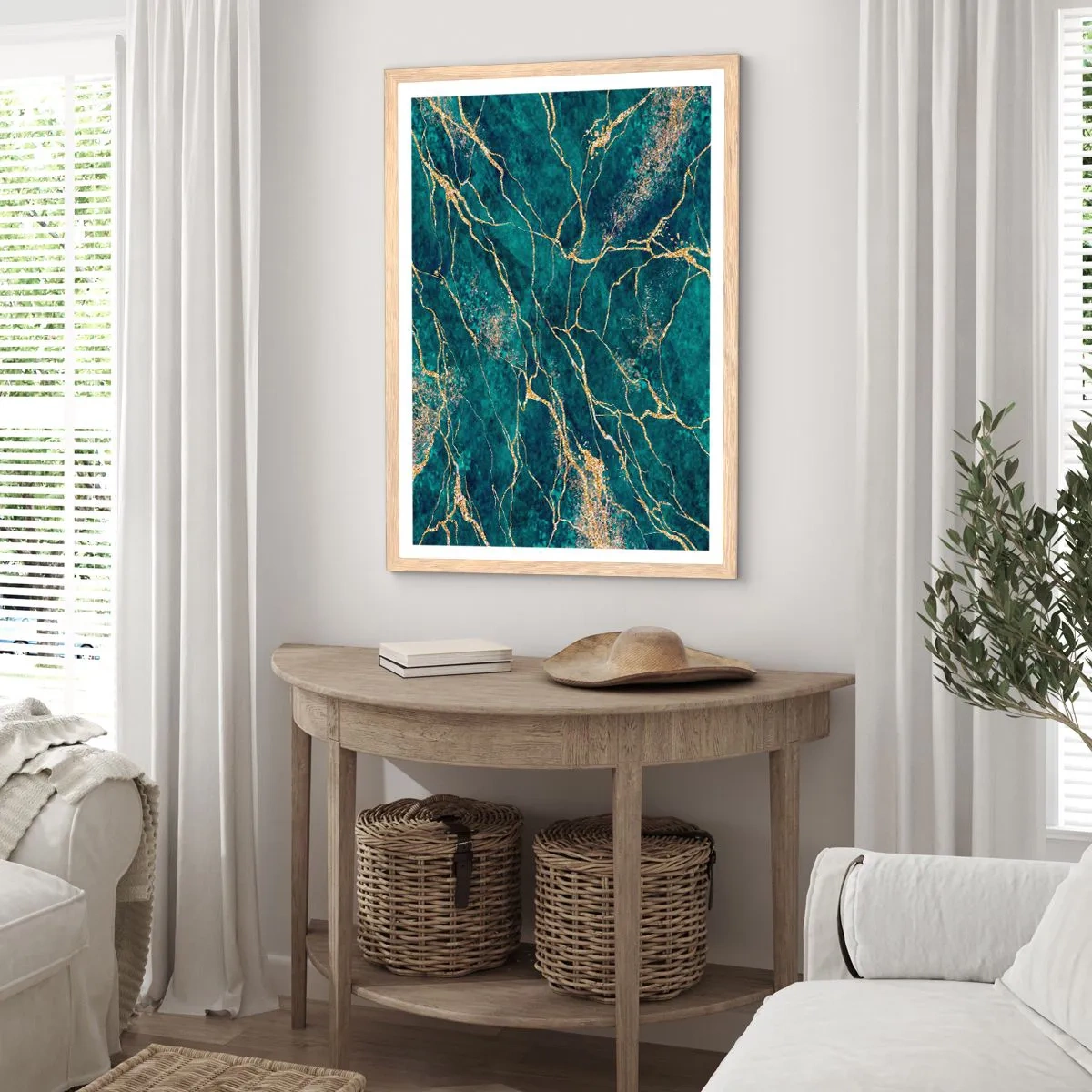 Plakat i ramme af lyst egetræ - Guldåre - 70x100 cm