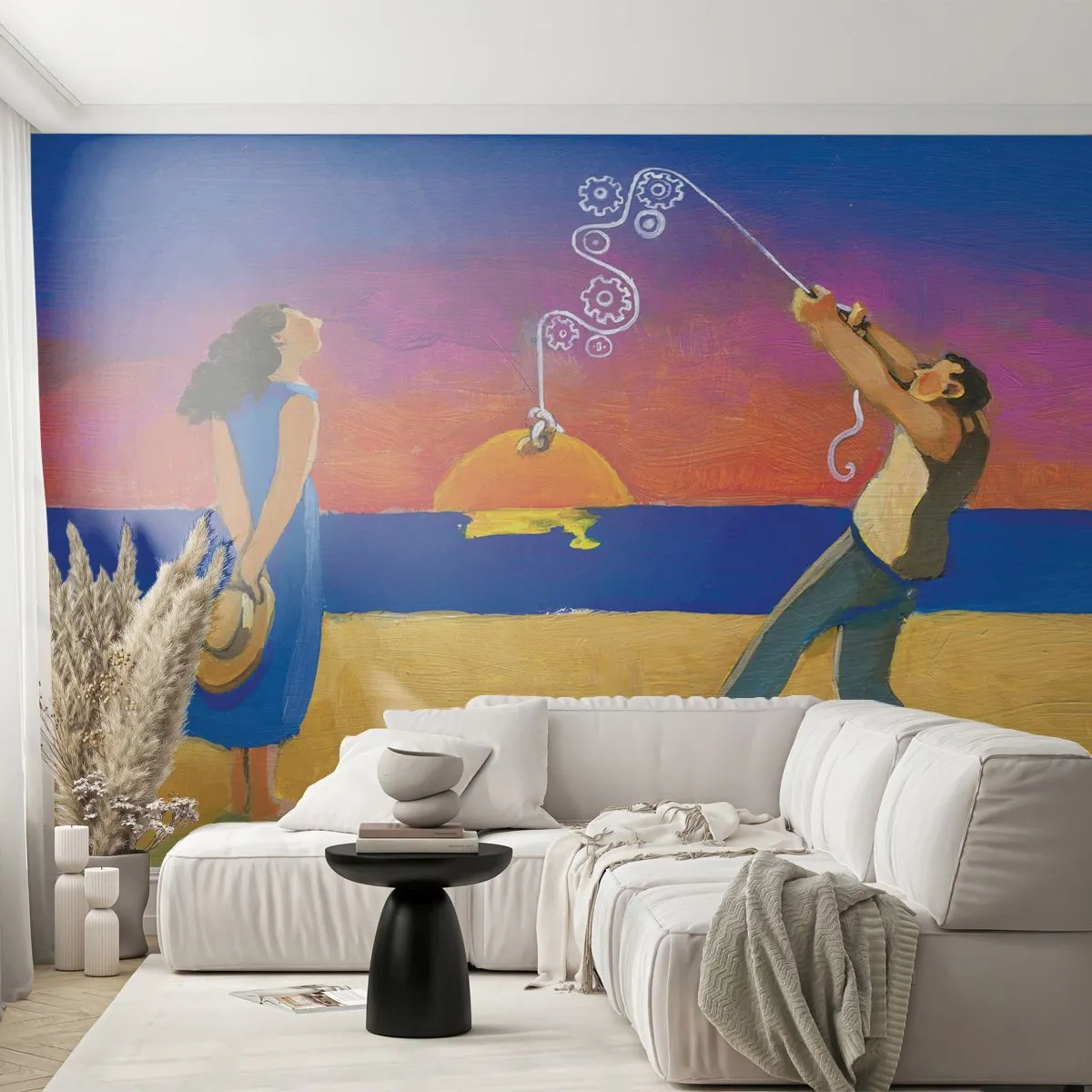 Fototapet Premium Sand - Mere end en stjerne fra himlen - Abstraktion, Kvinde og mand, Maleri - 100x70 cm