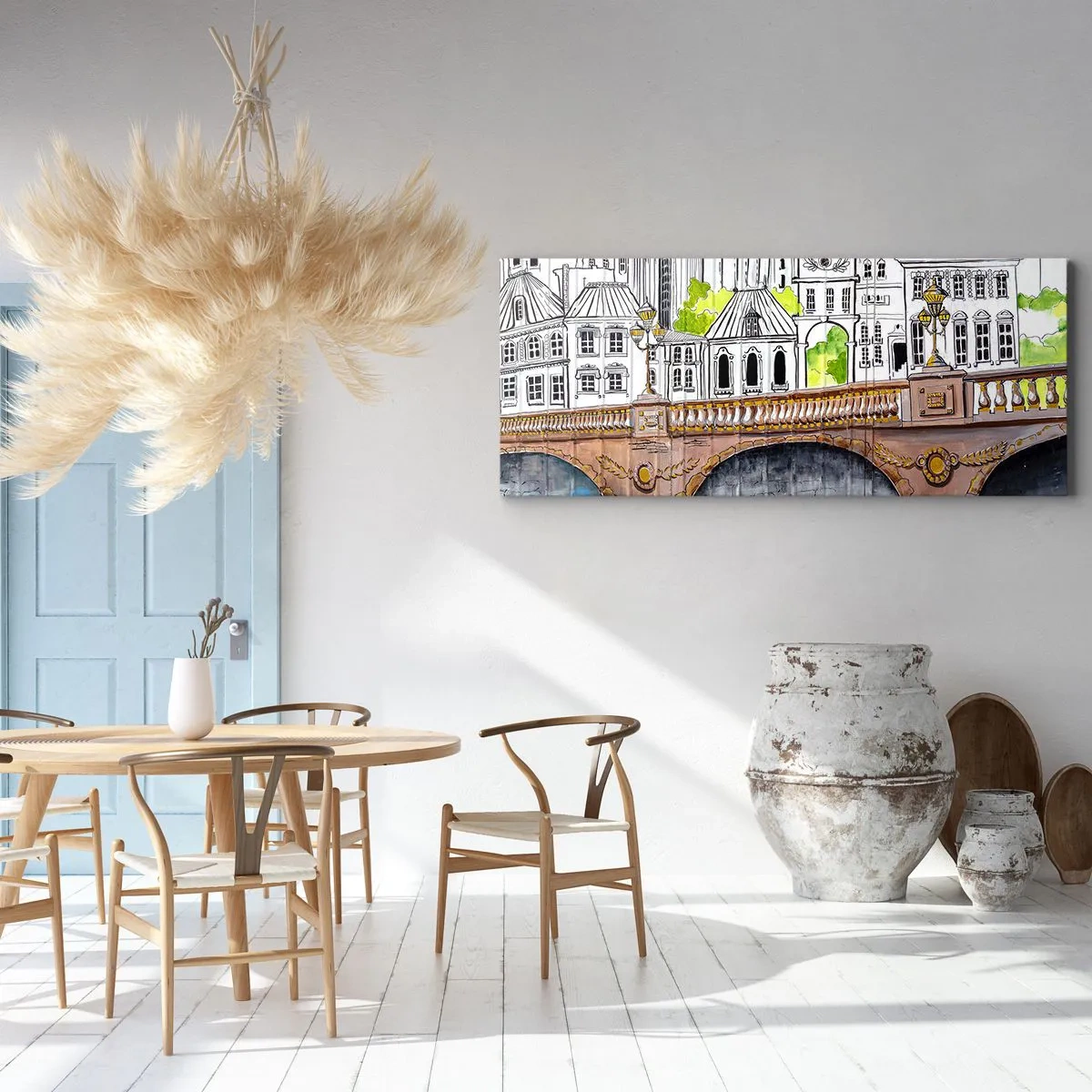 Lærredstryk - Billede på lærred - Byen som den er malet - 120x50 cm