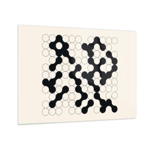 Billede på glas - En sort-hvid grafisk mosaik bestående af forbundne prikker. - 70x50cm - Kinesisk spil - variation - Moderne vægdekoration til stue og soveværelse ARTTOR