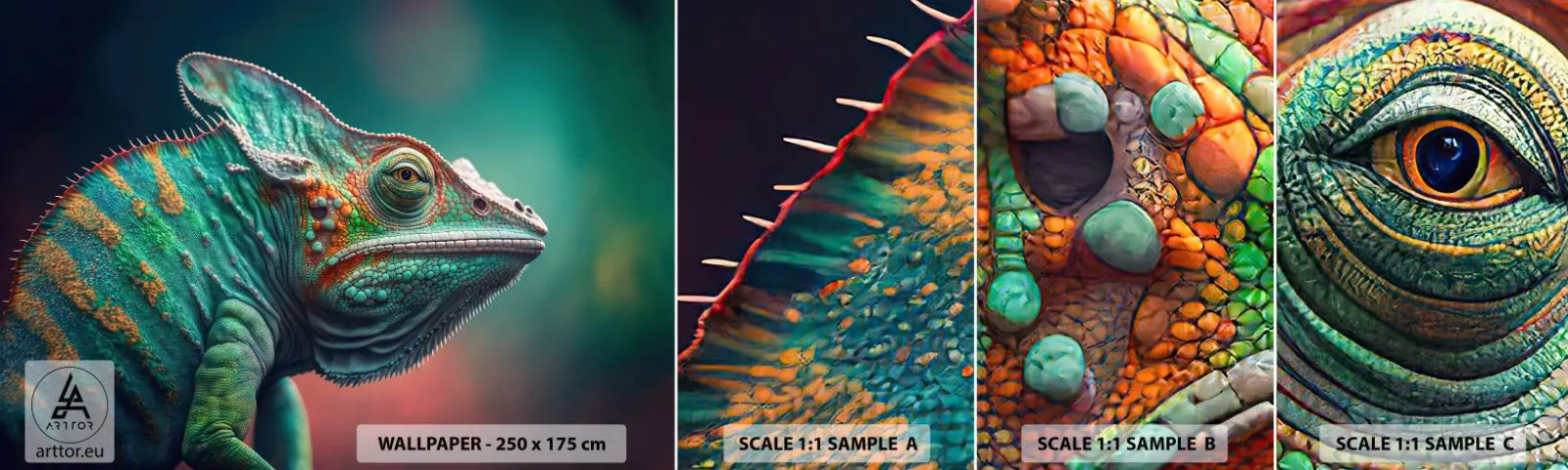 Fototapet Prøve Standard Eco - Kan du se mig? Ikke godt... - Kamæleon, Dyr, Krybdyr - 100x30 cm