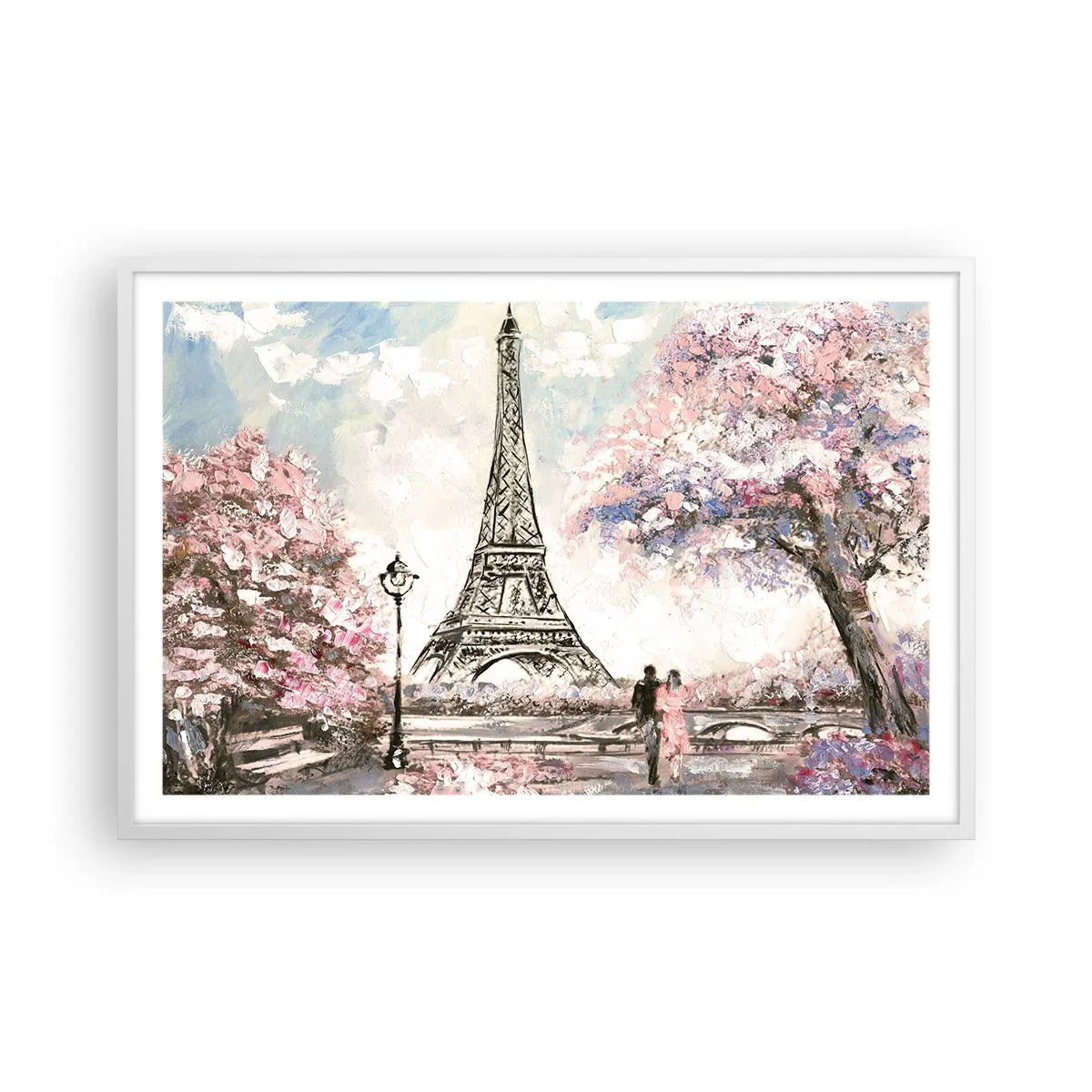 Plakat i hvid ramme - April gåtur rundt i Paris - 91x61 cm