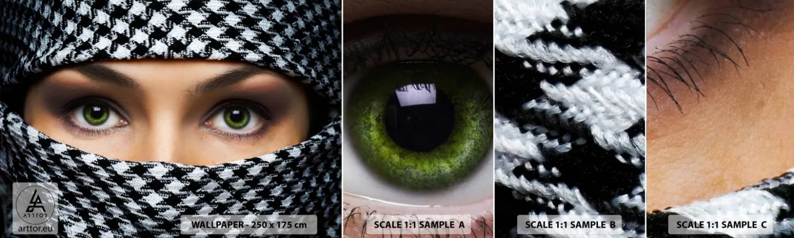 Fototapet Prøve Standard Eco - Et portræt af en sur grønøjede skønhed med grønne øjne - Kvinde, Øjne, Kultur - 100x30 cm