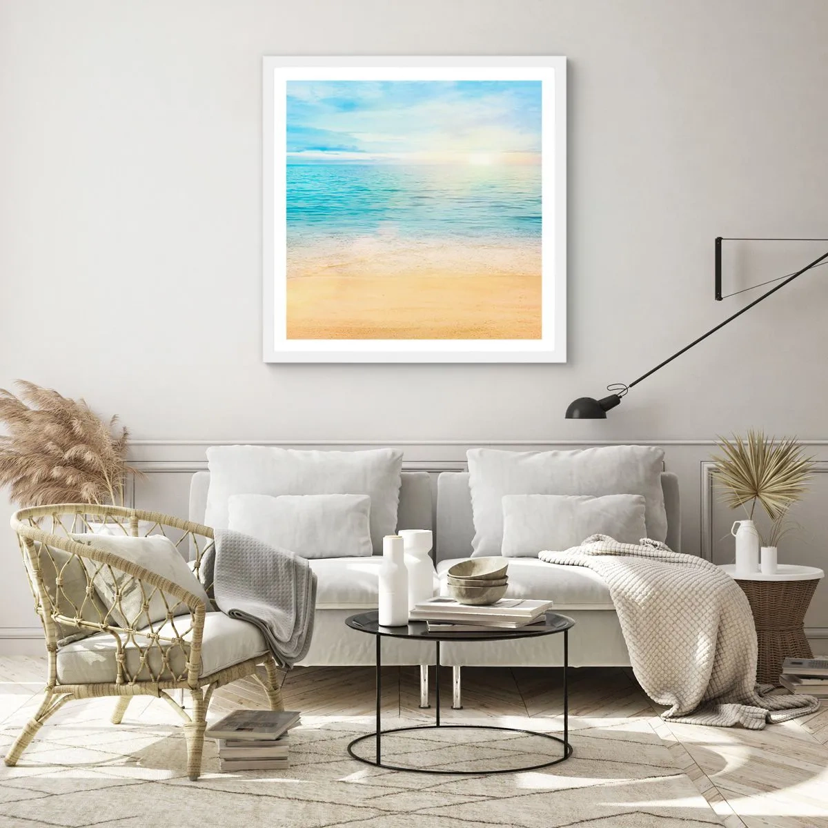 Plakat i hvid ramme - Det store blå - 40x40 cm