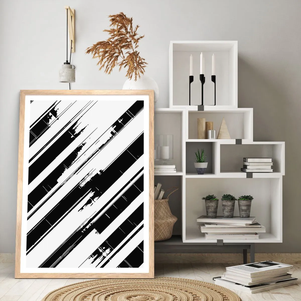 Plakat i ramme af lyst egetræ - Intens og dynamisk komposition - 40x50 cm