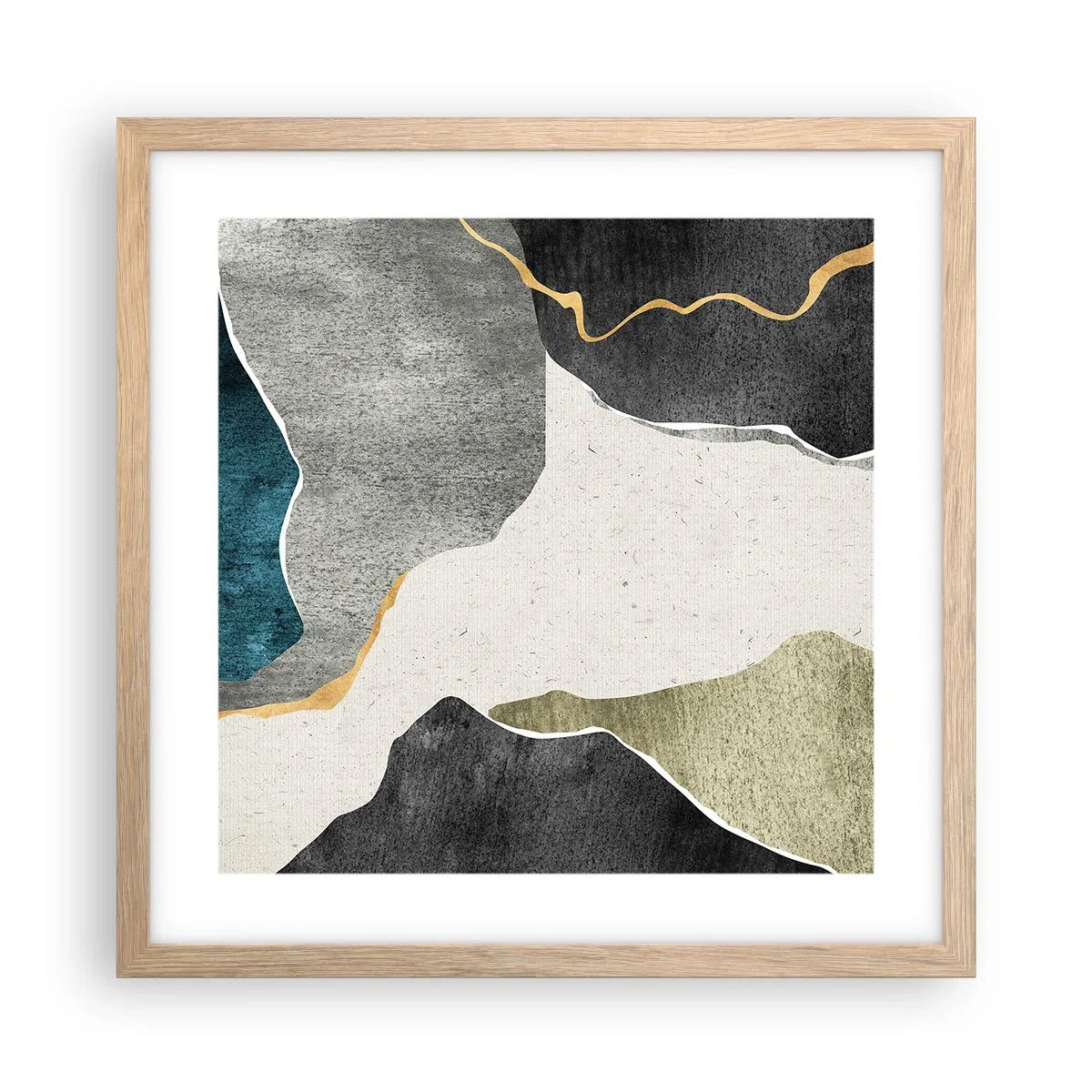 Plakat i ramme af lyst egetræ - Mosaikkomposition med en streng af guld - 40x40 cm