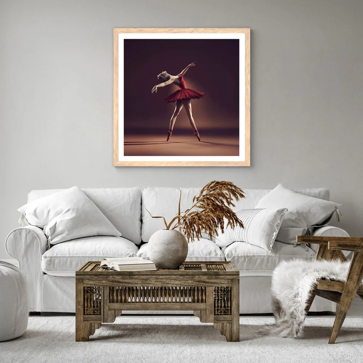 Plakat i ramme af lyst egetræ - Prima ballerina - 50x50 cm