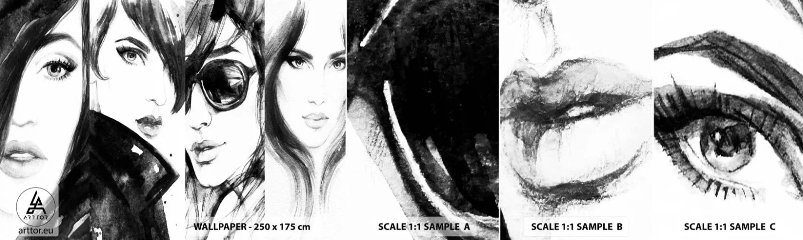 Prøve Fototapet Selvklæbende Deluxe Sticker - Skønhed mangedoblet - Kvinde, Kvindens øjne, Portræt af en kvinde - 100x30 cm