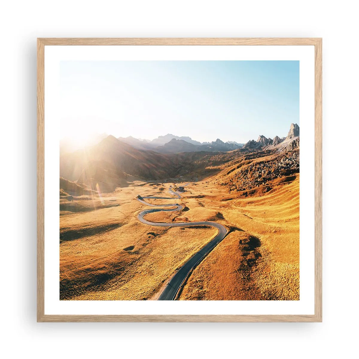 Plakat i ramme af lyst egetræ - I en gylden dal - 60x60 cm