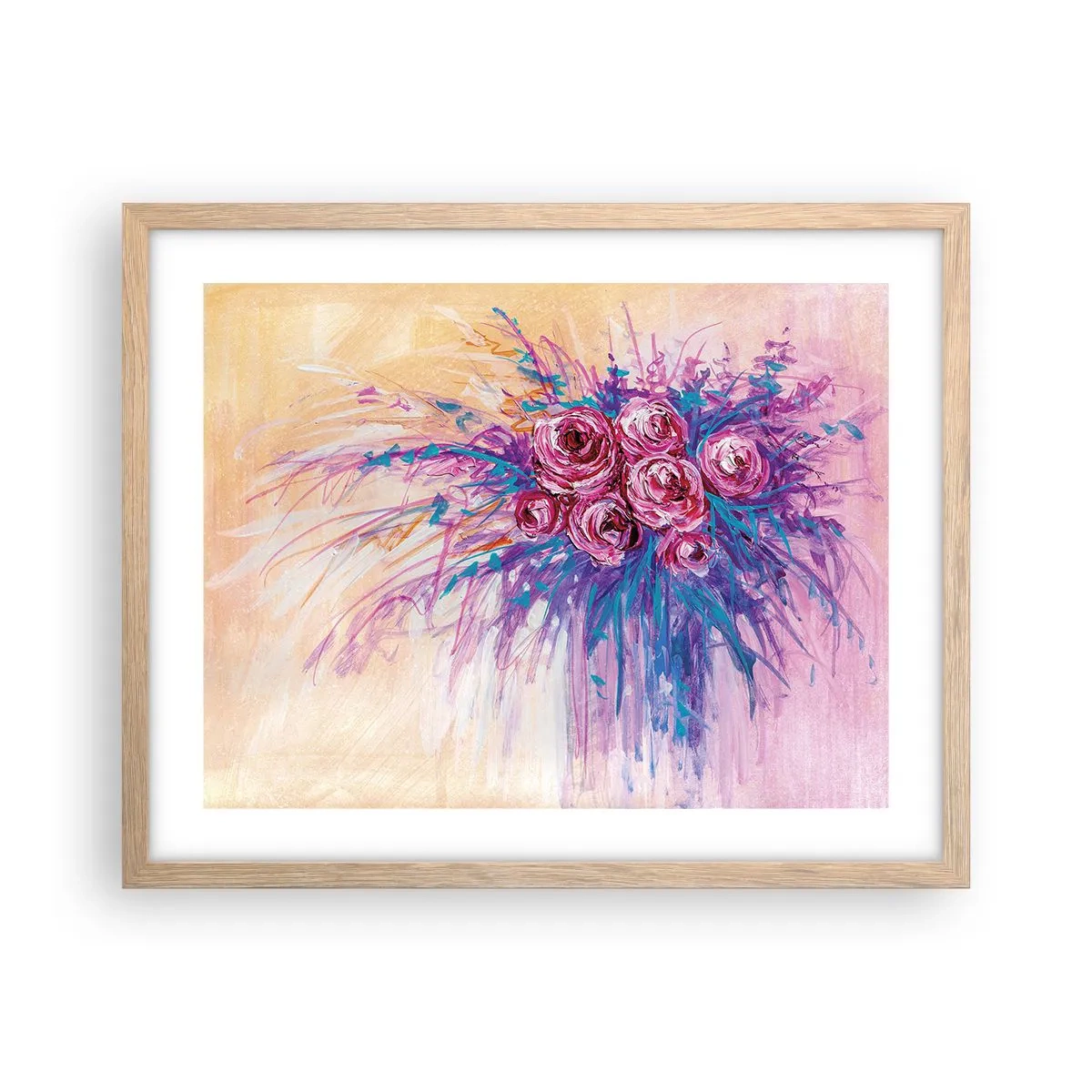 Plakat i ramme af lyst egetræ - Rose springvand - 50x40 cm