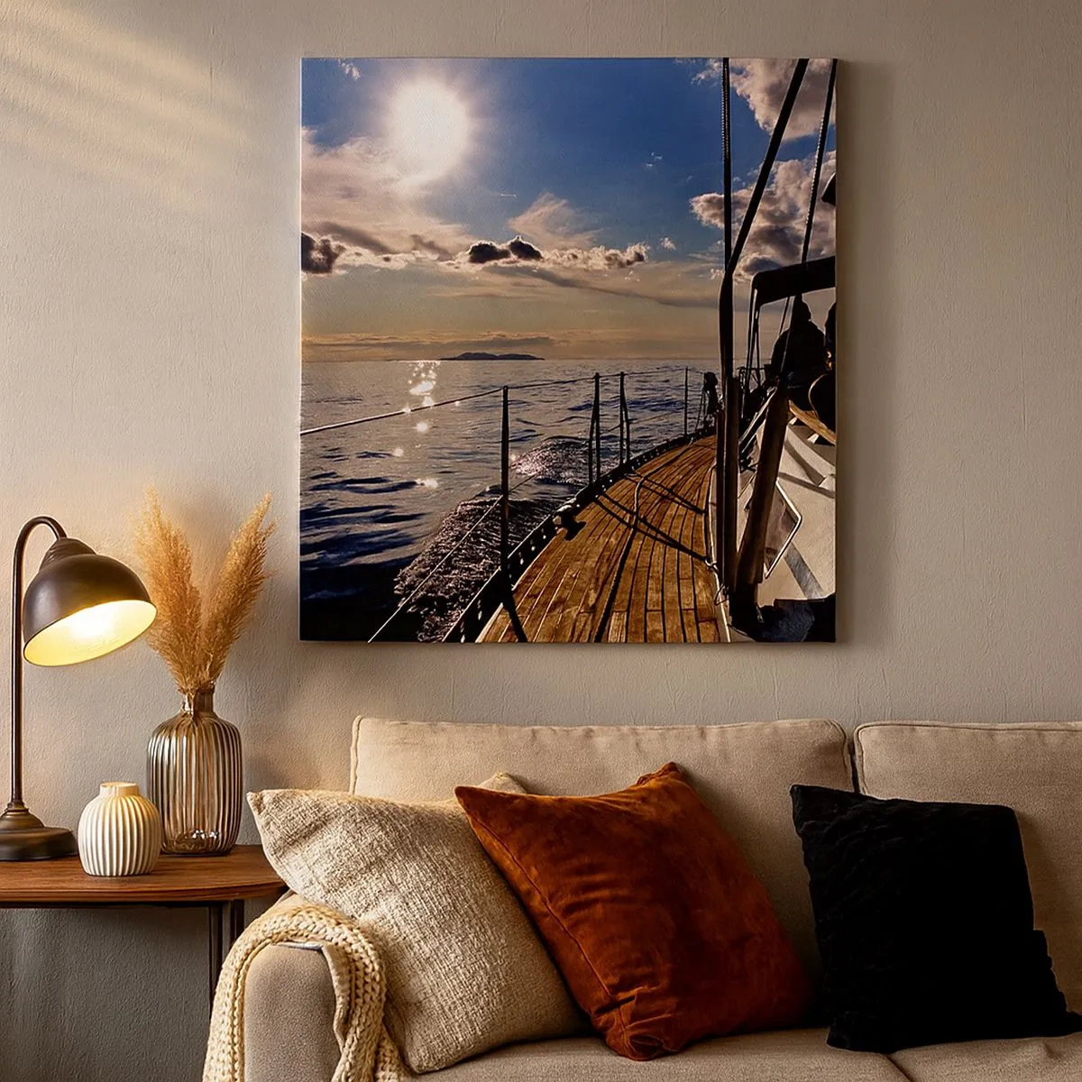 Lærredstryk - Billede på lærred - Under sejl mod solen - 30x30 cm