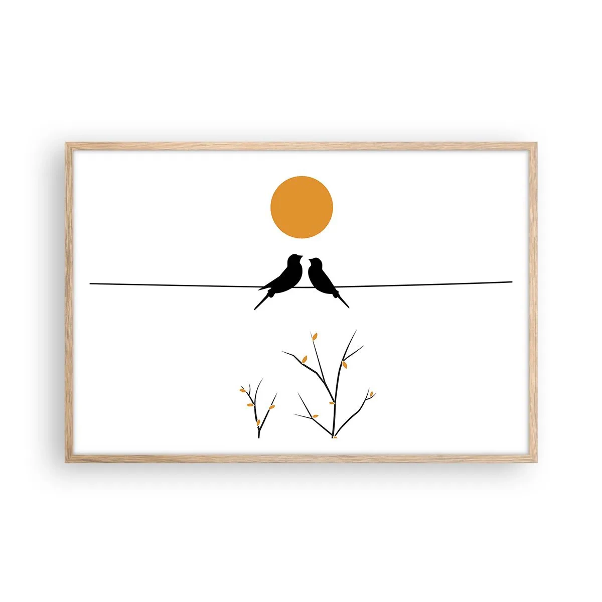 Plakat i ramme af lyst egetræ - Nattergal - 91x61 cm