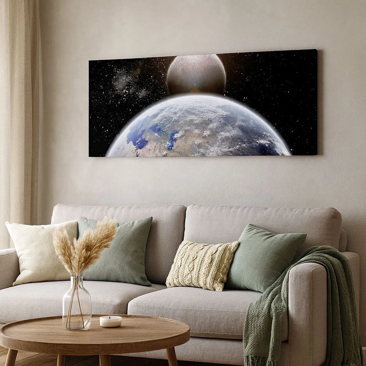 Lærredstryk - Billede på lærred - Kosmisk landskab - solopgang - 100x40 cm