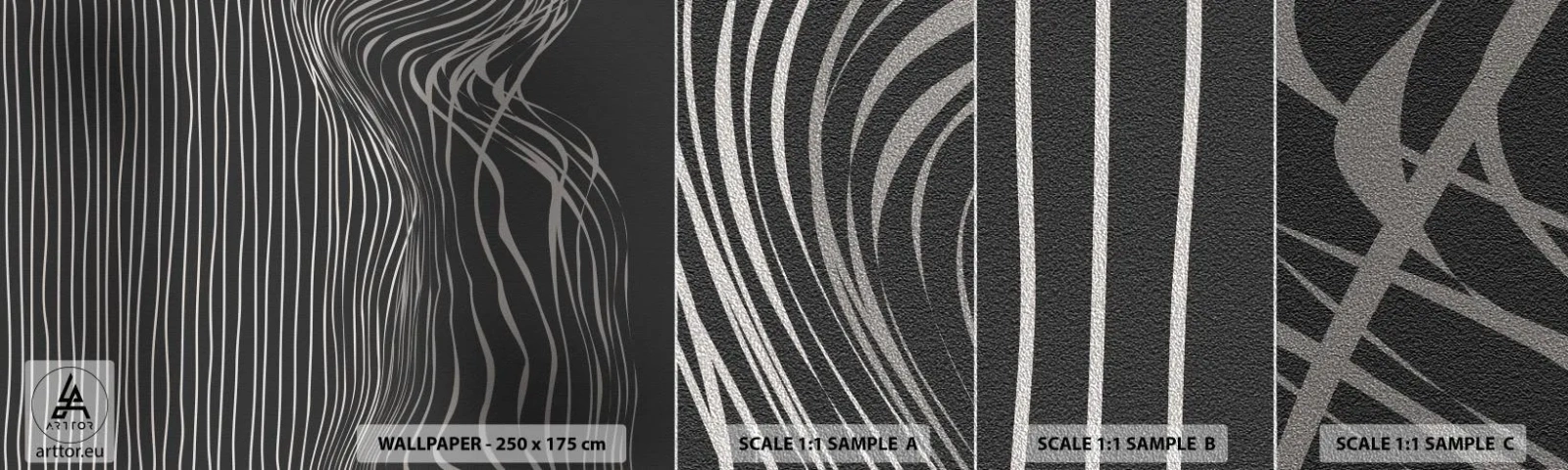 Prøve Fototapet Premium Sand - Rytme og accent - Abstraktion, Stykke, Sort og hvid - 100x30 cm