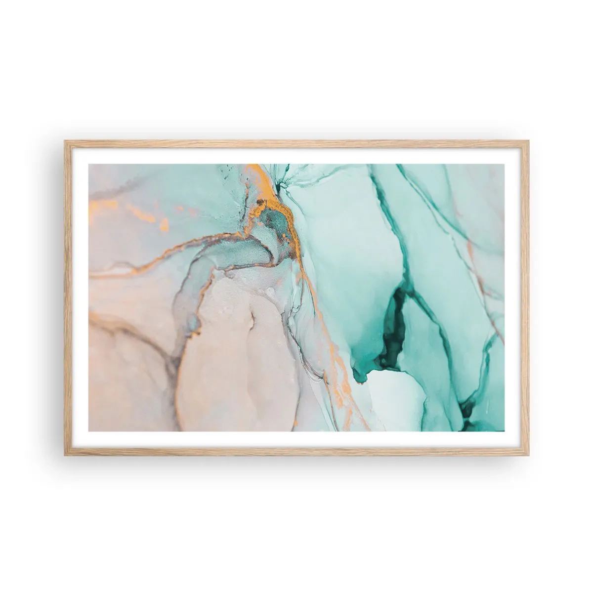 Plakat i ramme af lyst egetræ - Dans af former og farver - 91x61 cm