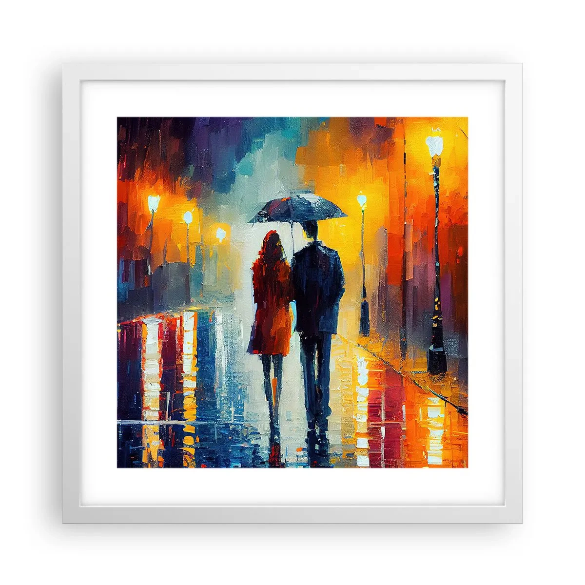 Plakat i hvid ramme - Sammen - en farverig nat - 40x40 cm