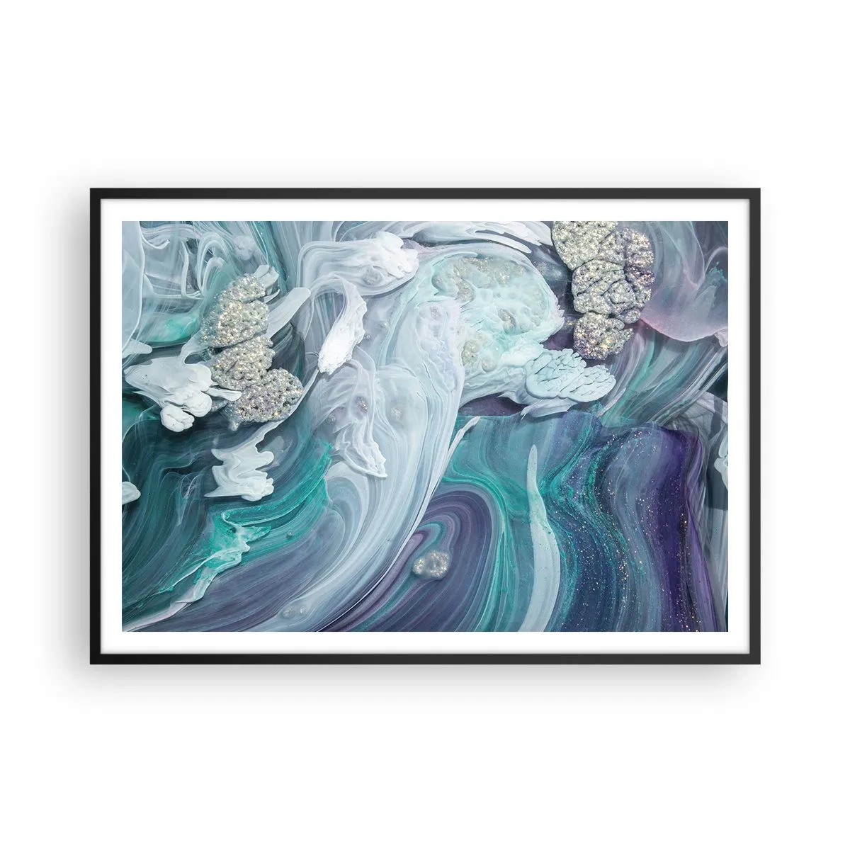 Plakat i sort ramme - Strømme af blå - 100x70 cm