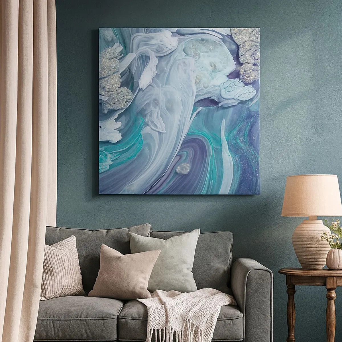 Lærredstryk - Billede på lærred - Strømme af blå - 30x30 cm