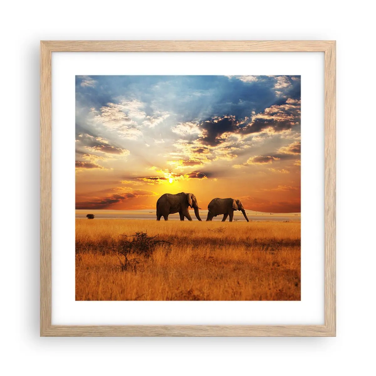 Plakat i ramme af lyst egetræ - Familievandring - 40x40 cm