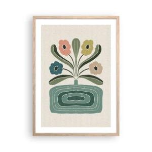 Plakat i ramme af lyst egetræ - Symmetrisk buket - 50x70 cm